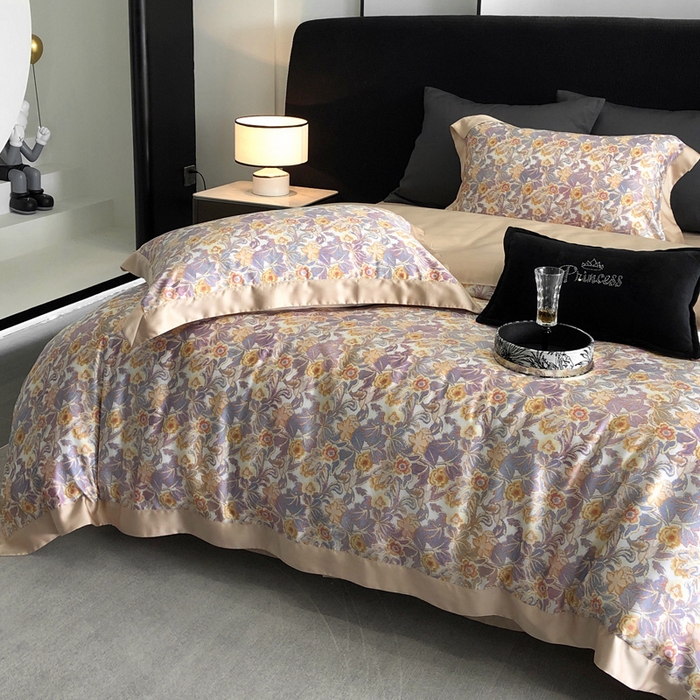 91家纺网 家纺一手货源 找家纺 2024新款60支兰精天丝数码印花四件套系列 比拉-白