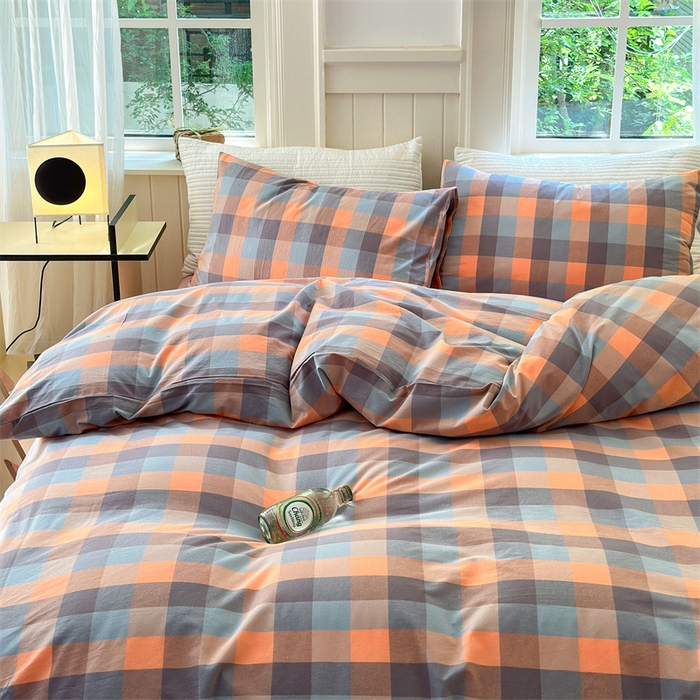 91家纺网 家纺一手货源 找家纺 北欧良品 2024新款A类全棉色织水洗棉单被套 曲奇中格粉