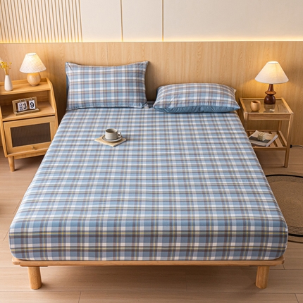 91家纺网 家纺一手货源 找家纺 雅居纺家纺 2024新款全棉色织水洗棉床笠 床笠-蓝调格