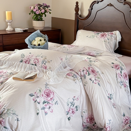 窝米 2024夏季纯棉法式复古雪纺大花边四件套系列第二批 花云花边款