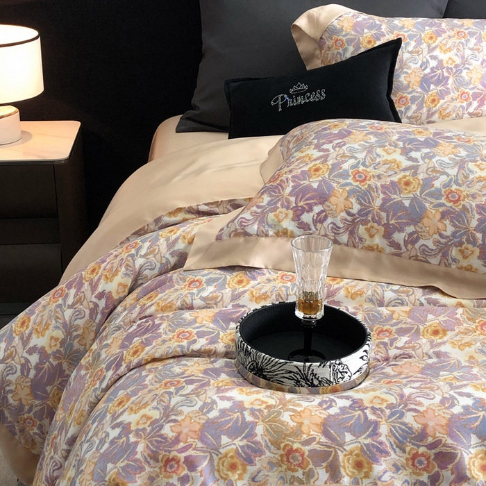 91家纺网 家纺一手货源 找家纺 2024新款60支兰精天丝数码印花四件套系列 比拉-白