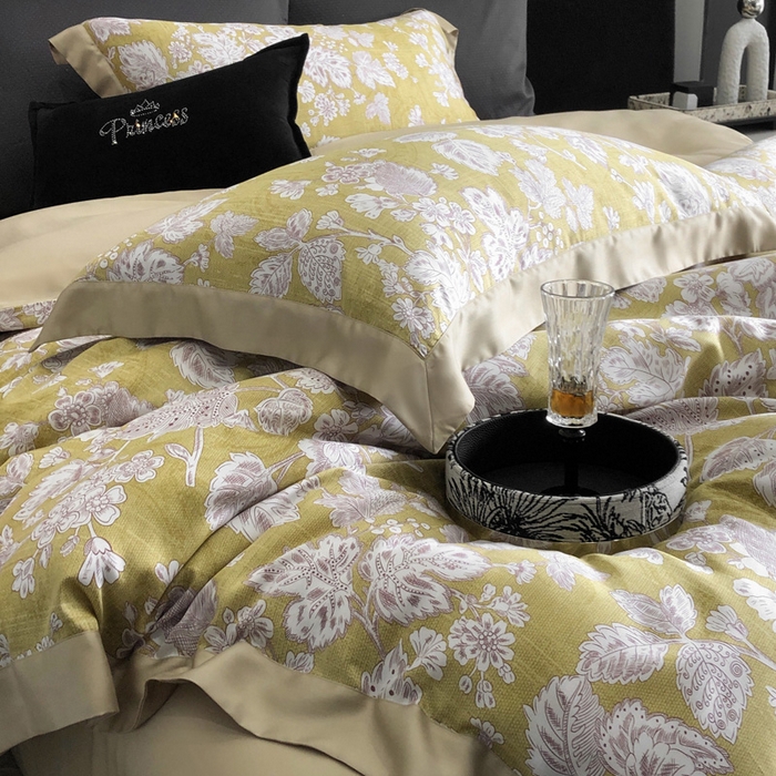 91家纺网 家纺一手货源 找家纺 2024新款60支兰精天丝数码印花四件套系列 洛娜-黄