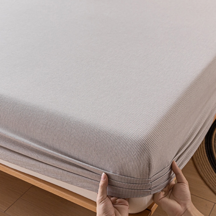 91家纺网 家纺一手货源 找家纺 雅居纺家纺 2024新款全棉色织水洗棉床笠 床笠-细条灰