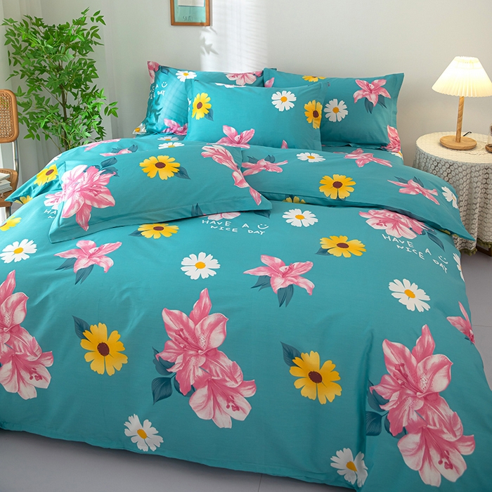 91家纺网 家纺一手货源 找家纺 2023新款12868全棉学生宿舍三件套卡通纯棉四件套花蕊