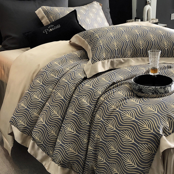 91家纺网 家纺一手货源 找家纺 2024新款60支兰精天丝数码印花四件套系列 格雷-藏青