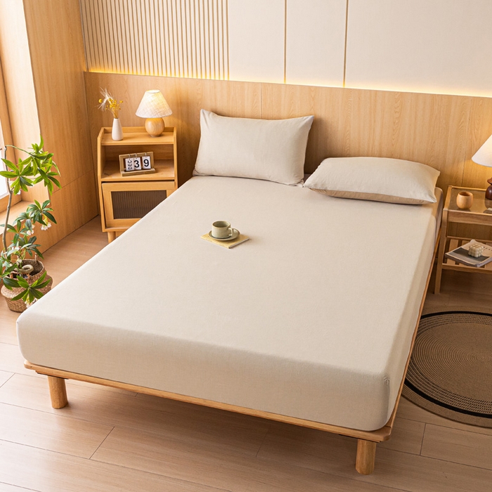 91家纺网 家纺一手货源 找家纺 雅居纺家纺 2024新款全棉色织水洗棉床笠 床笠-千鸟格卡其