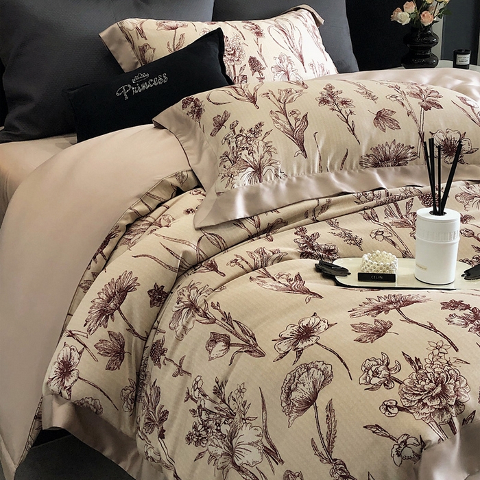 91家纺网 家纺一手货源 找家纺 2024新款60支兰精天丝数码印花四件套系列 希拉-红