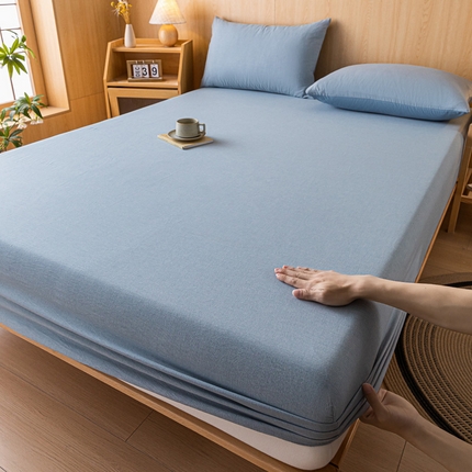 雅居纺家纺 2024新款全棉色织水洗棉床笠 床笠-千鸟格蓝