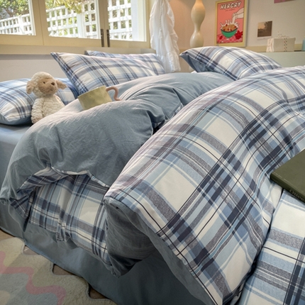 91家纺网 家纺一手货源 找家纺 （总）阿曼达 2024新款ins博主风爆款全工艺印染亲肤舒适纯色水洗m格子四件套（有买家秀）