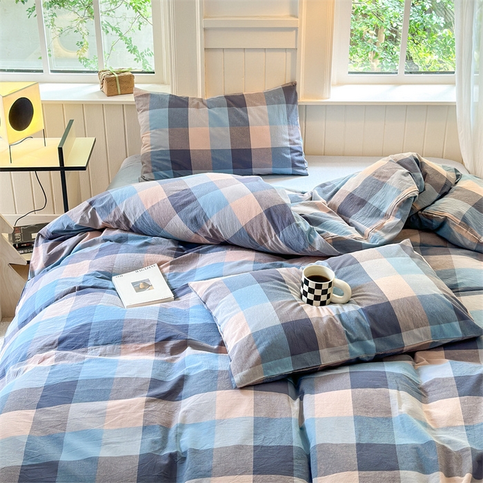 91家纺网 家纺一手货源 找家纺 北欧良品 2024新款A类全棉色织水洗棉单枕套 豆蔻蓝