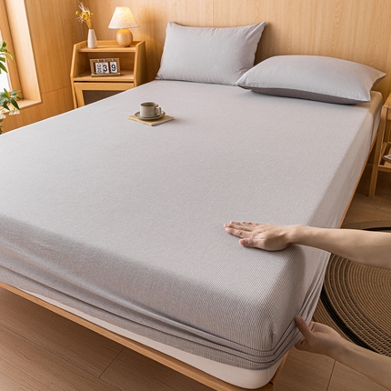 雅居纺家纺 2024新款全棉色织水洗棉床笠 床笠-细条灰