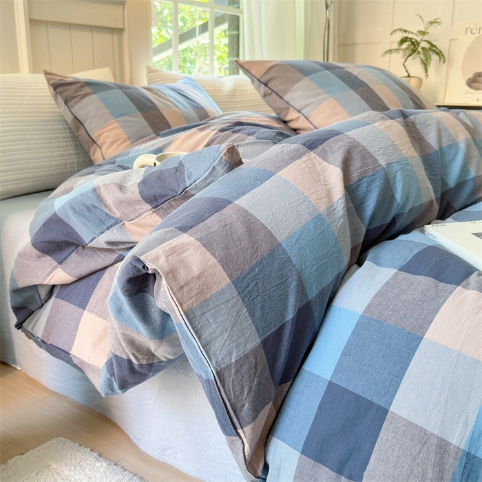 91家纺网 家纺一手货源 找家纺 北欧良品 2024新款A类全棉色织水洗棉单枕套 豆蔻蓝