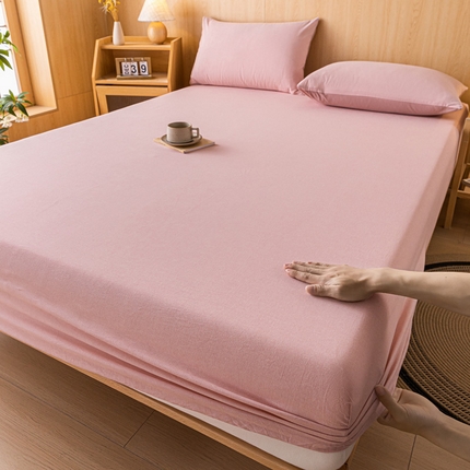 雅居纺家纺 2024新款全棉色织水洗棉床笠 床笠-千鸟格粉