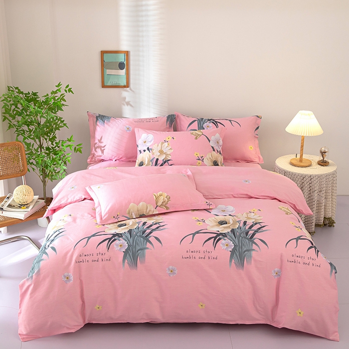 91家纺网 家纺一手货源 找家纺 2023新款12868全棉学生宿舍三件套卡通纯棉四件套梦想花开