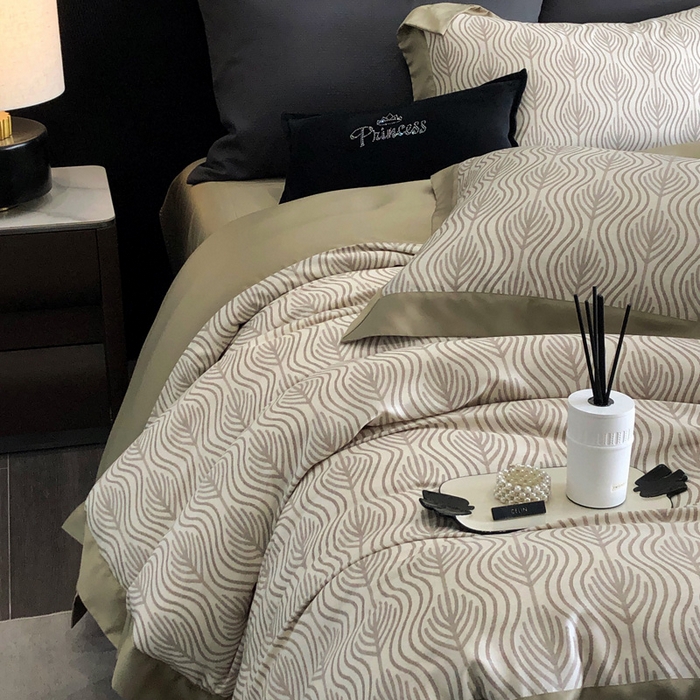 91家纺网 家纺一手货源 找家纺 2024新款60支兰精天丝数码印花四件套系列 格雷-咖