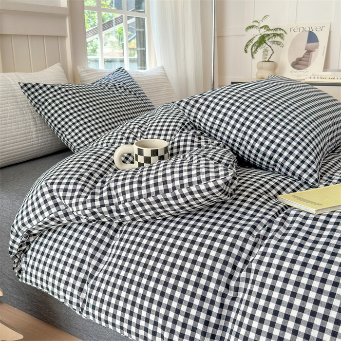 91家纺网 家纺一手货源 找家纺 北欧良品 2024新款A类全棉色织水洗棉单被套 黑白小格