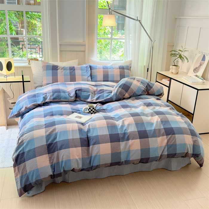 91家纺网 家纺一手货源 找家纺 北欧良品 2024新款A类全棉色织水洗棉单枕套 豆蔻蓝