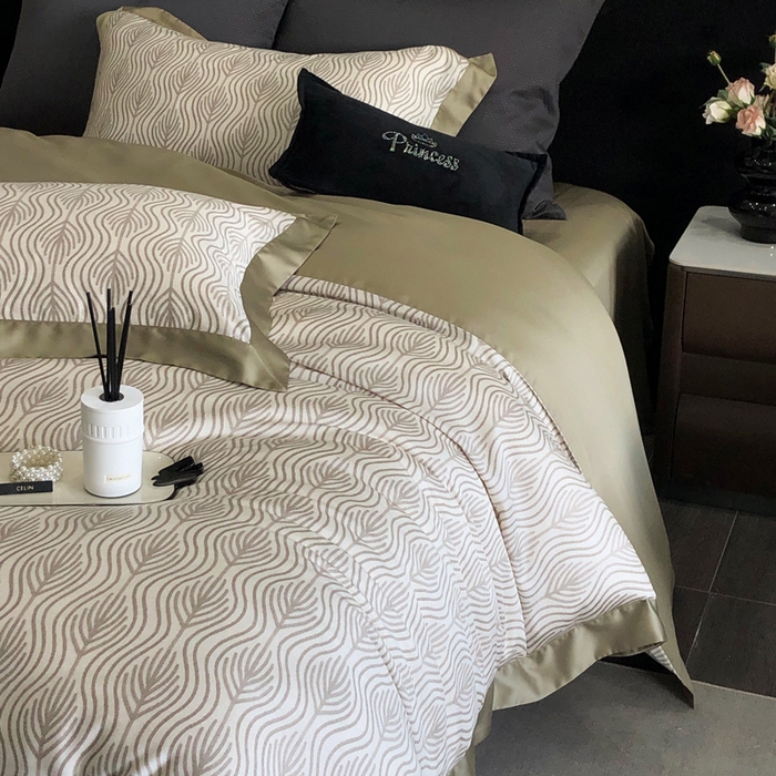 91家纺网 家纺一手货源 找家纺 2024新款60支兰精天丝数码印花四件套系列 格雷-咖