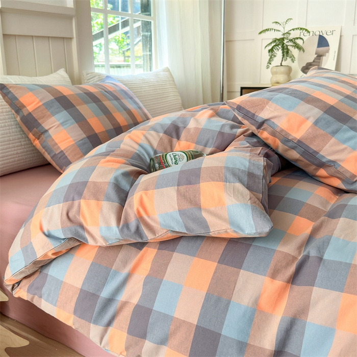 91家纺网 家纺一手货源 找家纺 北欧良品 2024新款A类全棉色织水洗棉单被套 曲奇中格粉