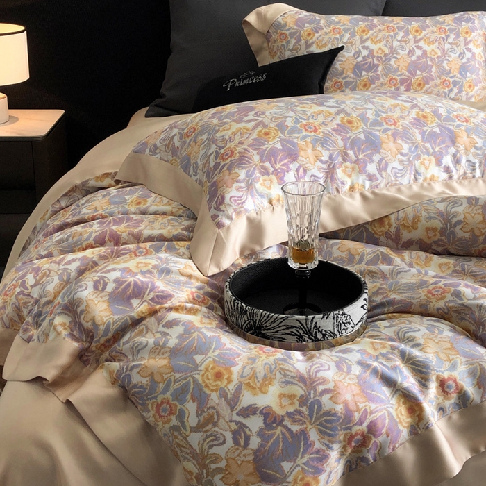 91家纺网 家纺一手货源 找家纺 2024新款60支兰精天丝数码印花四件套系列 比拉-白