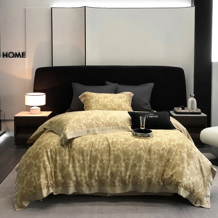 91家纺网 家纺一手货源 找家纺 2024新款60支兰精天丝数码印花四件套系列 帕特-黄