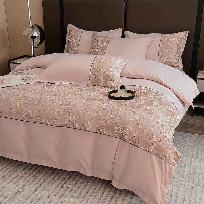 91家纺网 家纺一手货源 找家纺 布可家纺 2025新款轻奢精美浮雕刺绣提花四件套 曼陀罗-桃色粉