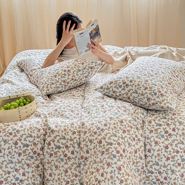 91家纺网 家纺一手货源 找家纺 窝米 2024全棉A类双层纱系列四件套 十里花田