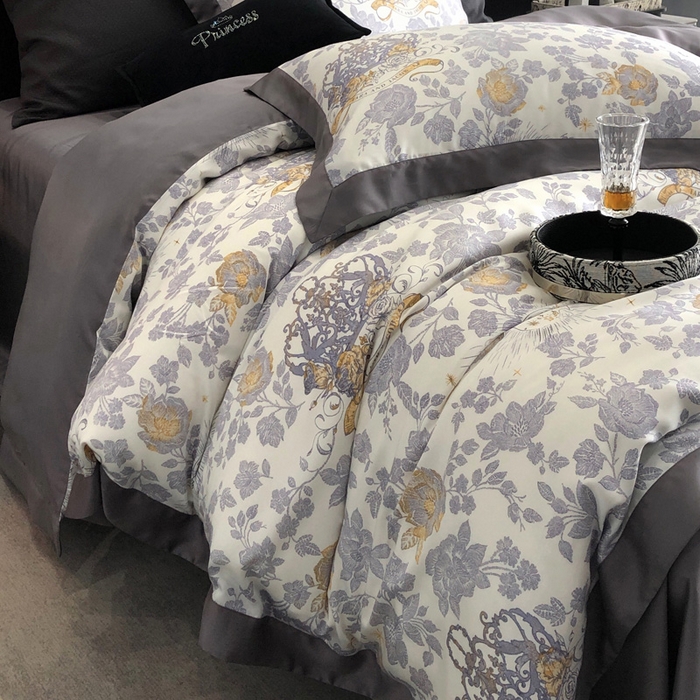 91家纺网 家纺一手货源 找家纺 2024新款60支兰精天丝数码印花四件套系列 萨亚-蓝