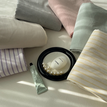 91家纺网 家纺一手货源 找家纺 （总）雅居纺家纺 2024新款全棉色织水洗棉单床单床笠-叠拍图