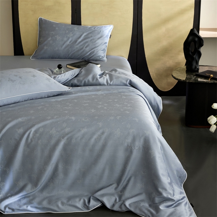 91家纺网 家纺一手货源 找家纺 安莱生活 2024新款60S天丝棉提花四件套三系列（银丝款）--天丝棉铂金简奢款 星辰-冰雨蓝