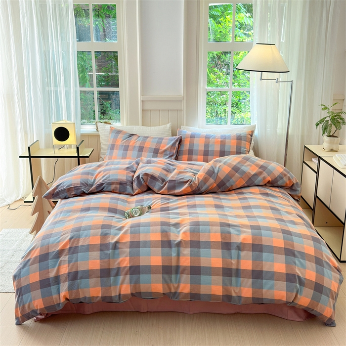 91家纺网 家纺一手货源 找家纺 北欧良品 2024新款A类全棉色织水洗棉单被套 曲奇中格粉