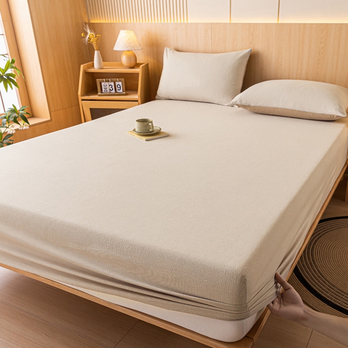 91家纺网 家纺一手货源 找家纺 雅居纺家纺 2024新款全棉色织水洗棉床笠 床笠-千鸟格卡其