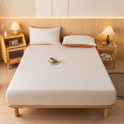 91家纺网 家纺一手货源 找家纺 雅居纺家纺 2024新款全棉色织水洗棉床笠 床笠-细条焦糖