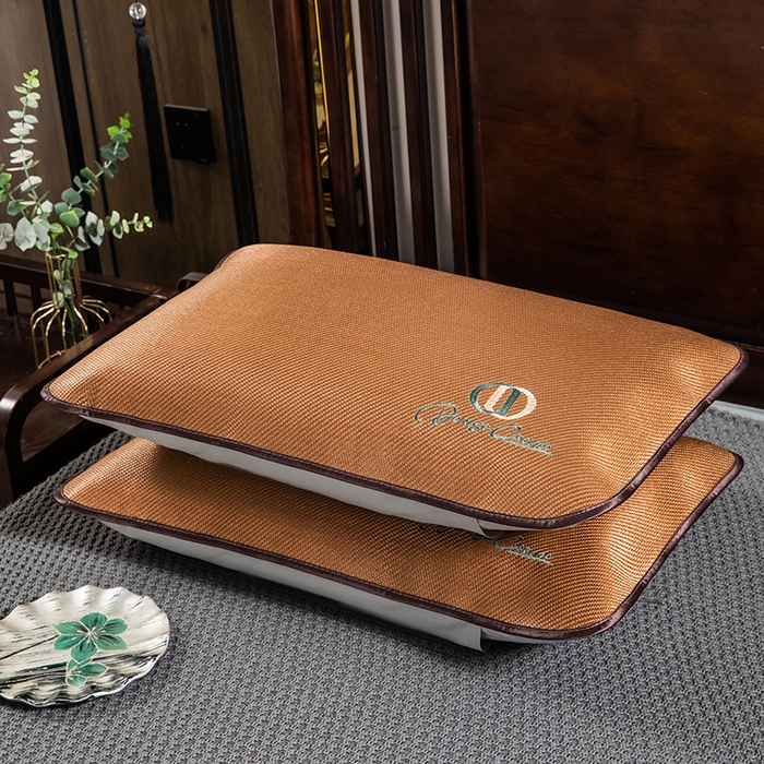 91家纺网 家纺一手货源 找家纺 织布人 2024新款夏凉冰丝枕套冰藤枕套凉席枕套单枕套单枕芯48*74 CD刺绣圆角/单枕套