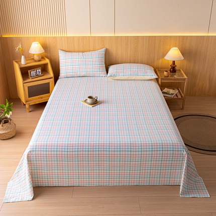 雅居纺家纺 2024新款全棉色织水洗棉单床单 床单-奶油格