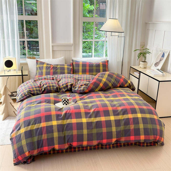 91家纺网 家纺一手货源 找家纺 北欧良品 2024新款A类全棉色织水洗棉单被套 牛油果双拼