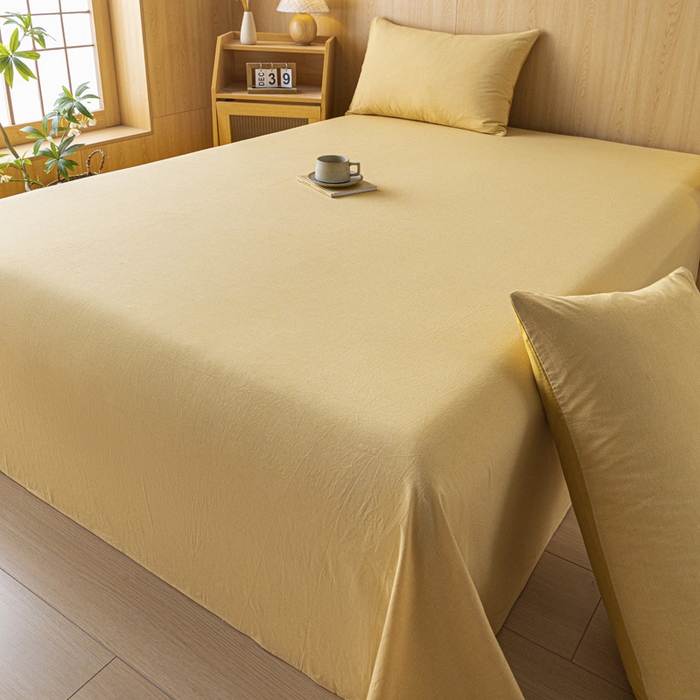 91家纺网 家纺一手货源 找家纺 雅居纺家纺 2024新款全棉色织水洗棉单床单 床单-千鸟格黄