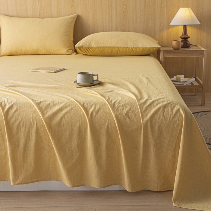 91家纺网 家纺一手货源 找家纺 雅居纺家纺 2024新款全棉色织水洗棉单床单 床单-千鸟格黄