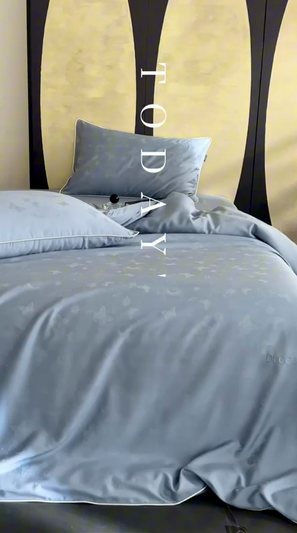 91家纺网 家纺一手货源 找家纺 安莱生活 2024新款60S天丝棉提花四件套三系列（银丝款）--天丝棉铂金简奢款 星辰-冰雨蓝