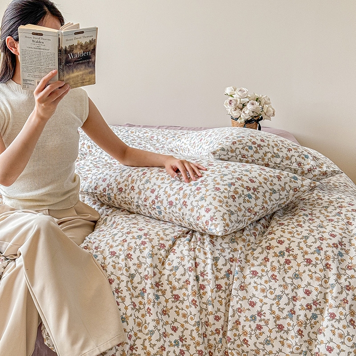 91家纺网 家纺一手货源 找家纺 窝米 2024全棉A类双层纱系列四件套 十里花田