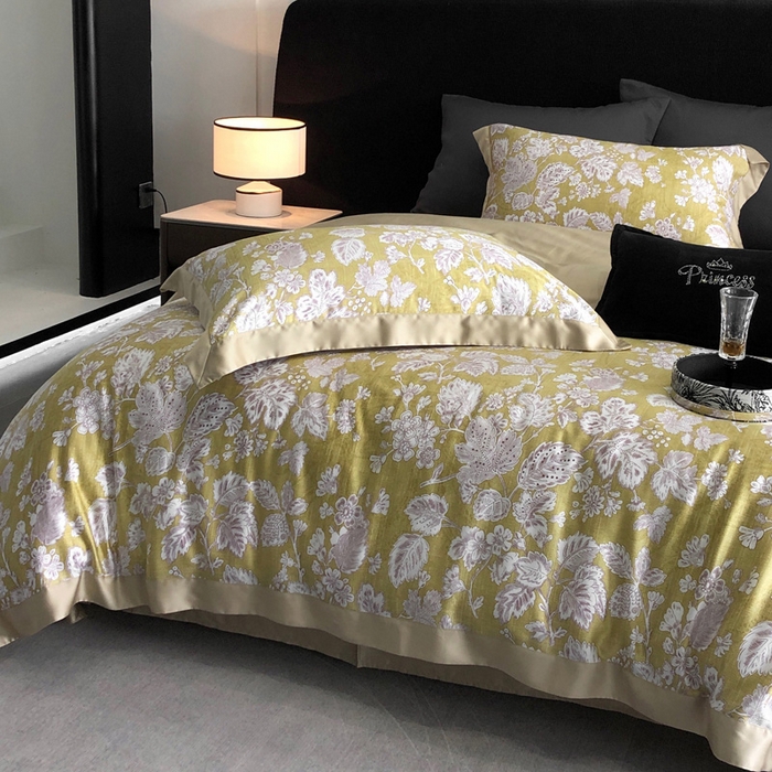 91家纺网 家纺一手货源 找家纺 2024新款60支兰精天丝数码印花四件套系列 洛娜-黄