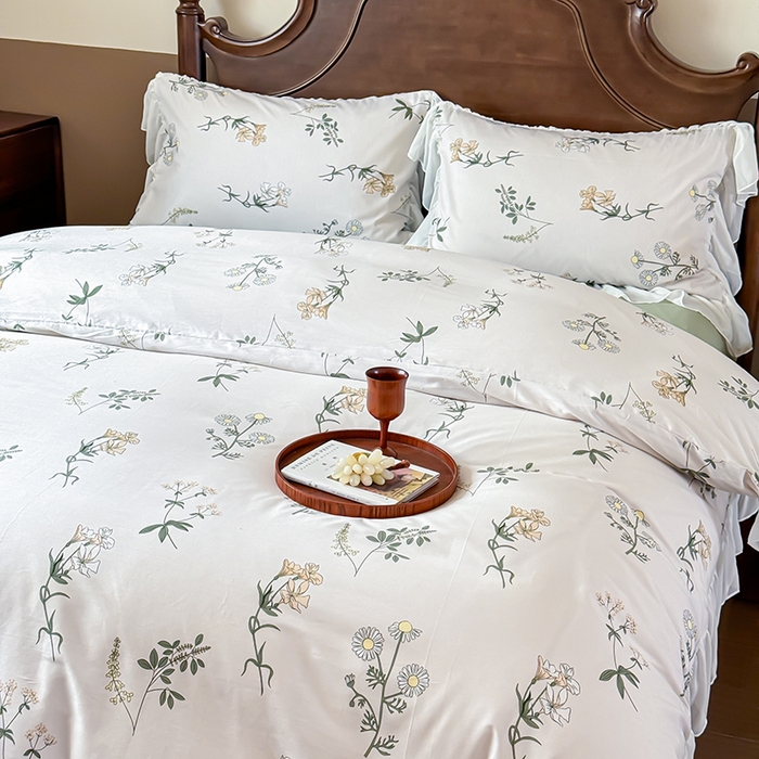 91家纺网 家纺一手货源 找家纺 窝米 2024夏季纯棉法式复古雪纺大花边四件套系列第二批 玛奇朵花边款