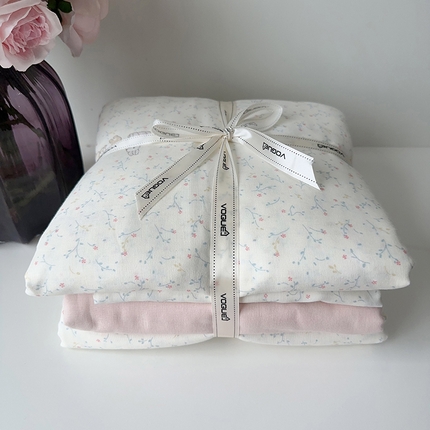 麦伦家居 2024春夏新品全棉有氧双层纱印花系列四件套（叠拍图）花枝兔