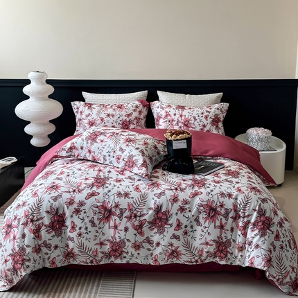 91家纺网 家纺一手货源 找家纺 棠颂家纺 2025新款全棉有机棉纯棉数码印花四件套纯棉套件 相思