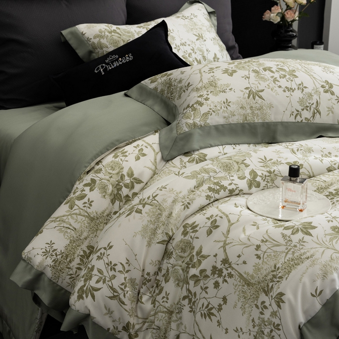 91家纺网 家纺一手货源 找家纺 2024新款60支兰精天丝数码印花四件套系列 玛亚-绿