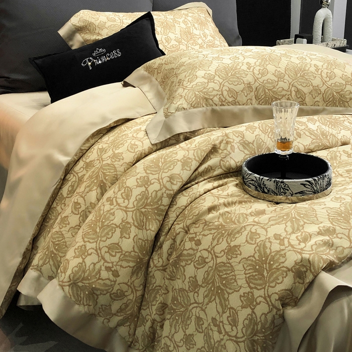 91家纺网 家纺一手货源 找家纺 2024新款60支兰精天丝数码印花四件套系列 帕特-黄