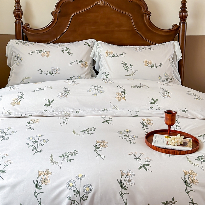 91家纺网 家纺一手货源 找家纺 窝米 2024夏季纯棉法式复古雪纺大花边四件套系列第二批 玛奇朵花边款