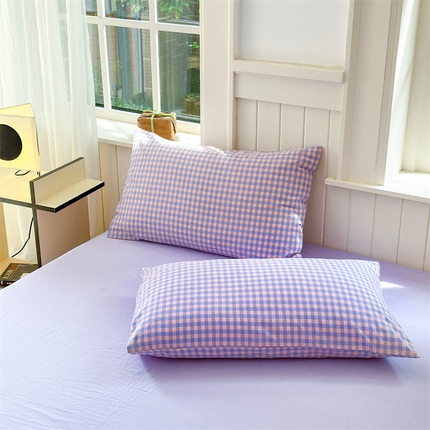 91家纺网 家纺一手货源 找家纺 北欧良品 2024新款A类全棉色织水洗棉单枕套 紫粉小格