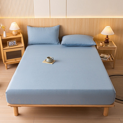 91家纺网 家纺一手货源 找家纺 雅居纺家纺 2024新款全棉色织水洗棉床笠 床笠-千鸟格蓝