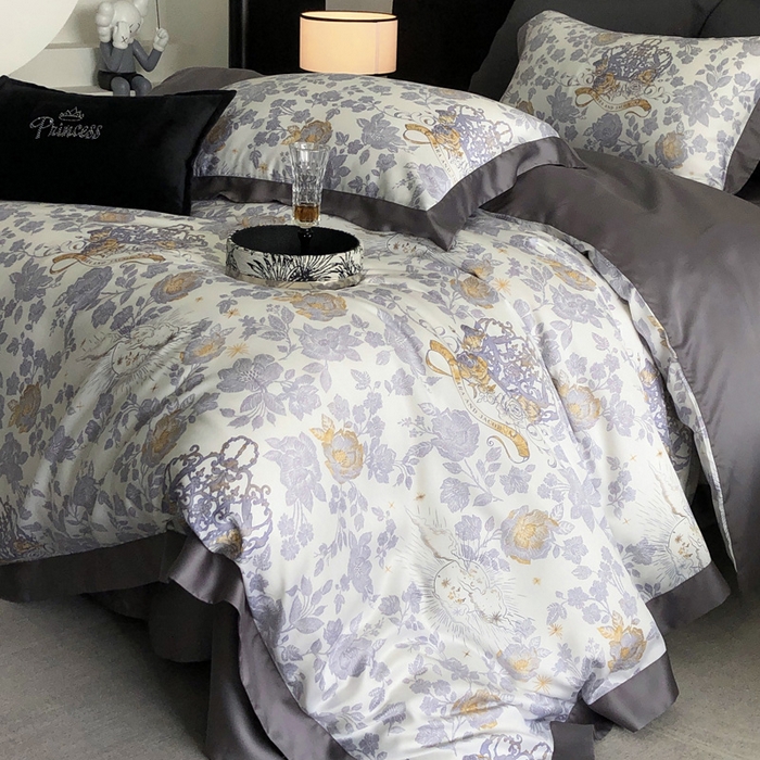 91家纺网 家纺一手货源 找家纺 2024新款60支兰精天丝数码印花四件套系列 萨亚-蓝